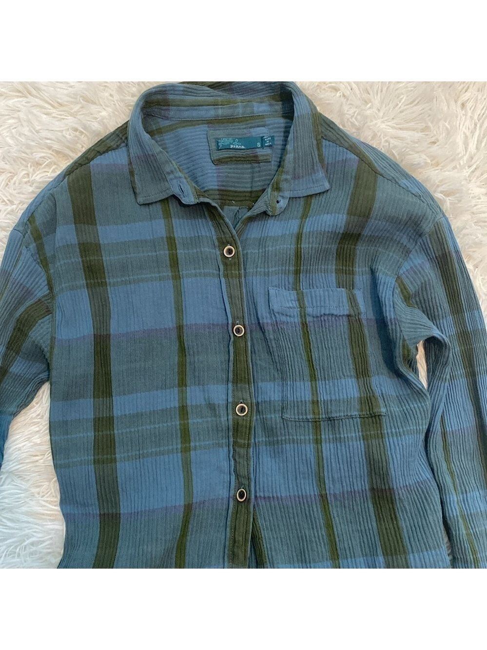 PrAna women’s blue note plaid Aconic organic cotton crinkle button down - Picture 10 of 10